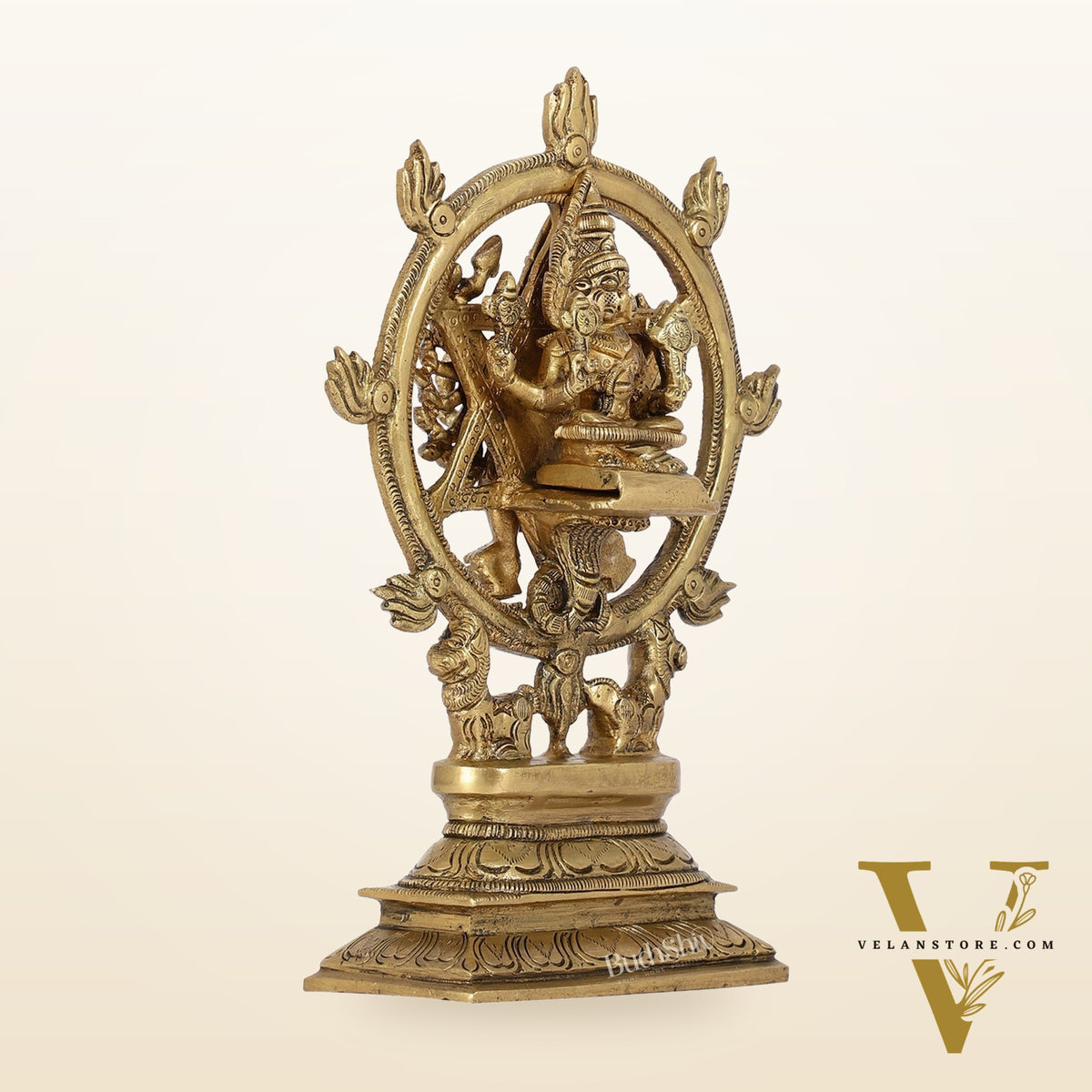 Brass Sudharashna Chakara Vishnu and Narsimha Chakrathazhwar 9.5"