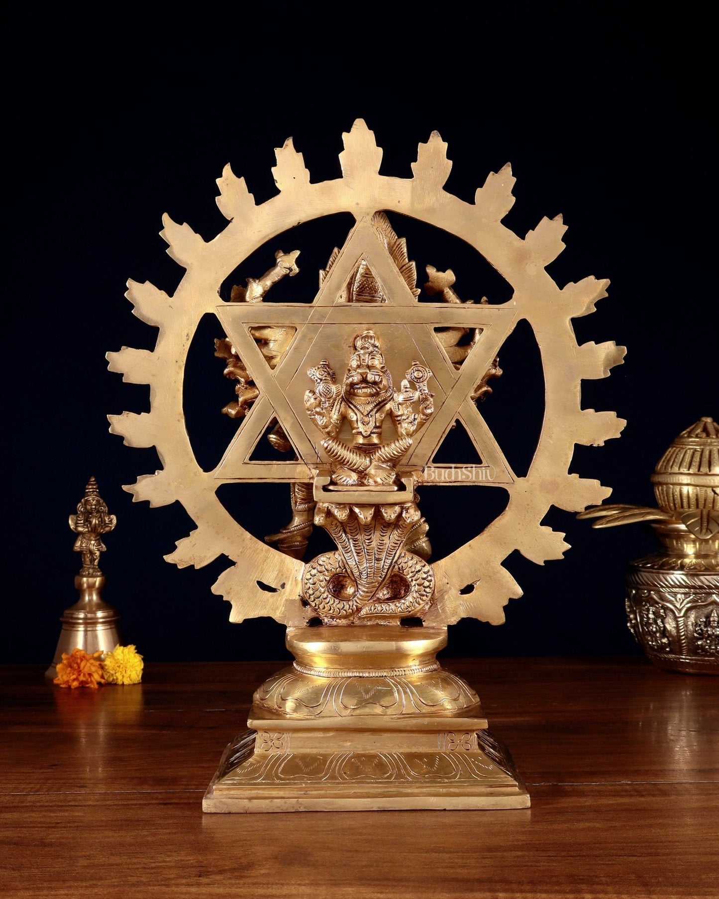 Brass Sudharshana Chakara Vishnu and Narsimha Chakrathazhwar large 13.5"