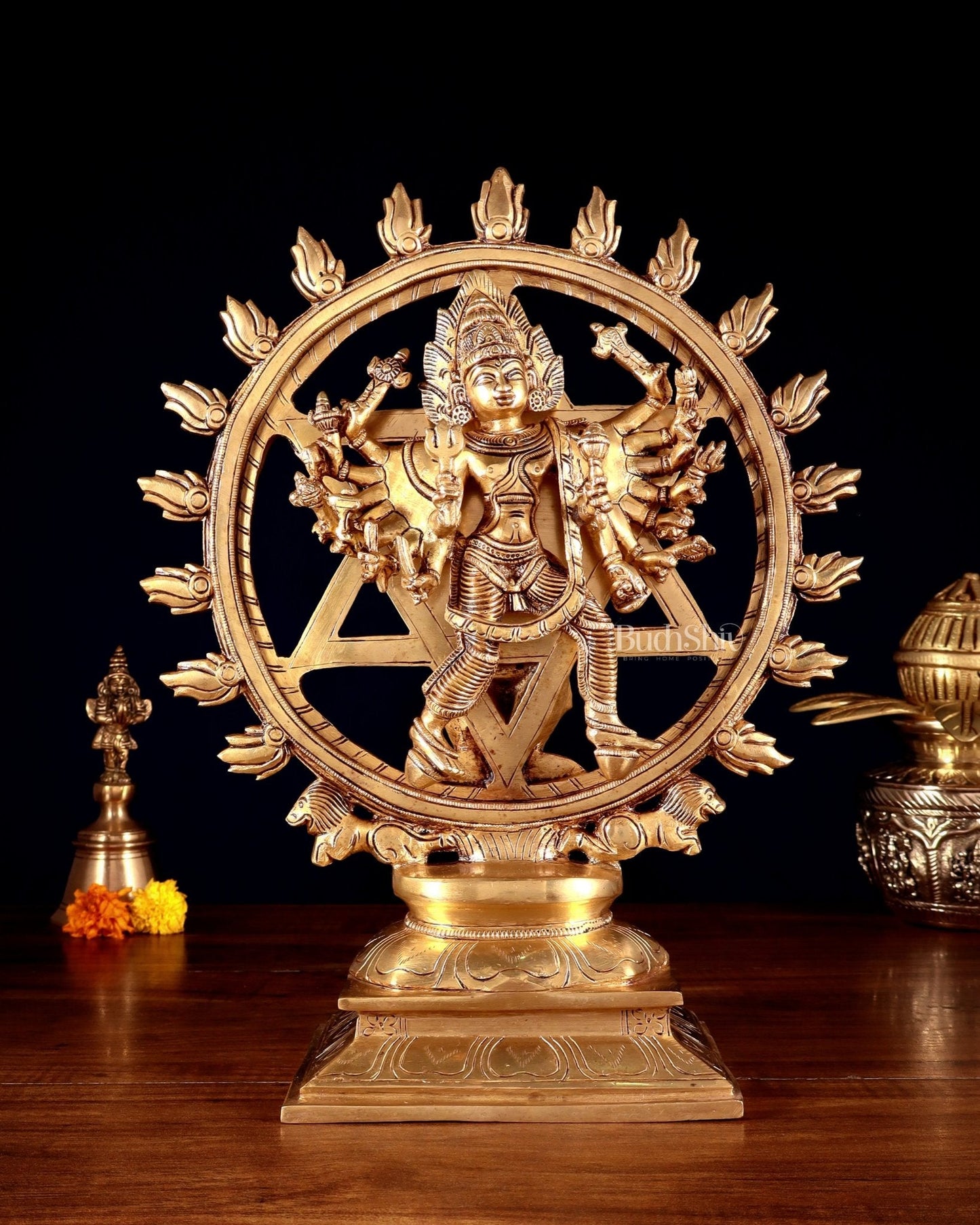 Brass Sudharshana Chakara Vishnu and Narsimha Chakrathazhwar large 13.5"