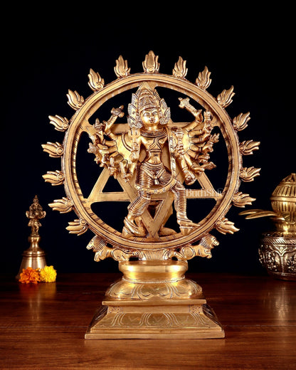 Brass Sudharshana Chakara Vishnu and Narsimha Chakrathazhwar large 13.5"