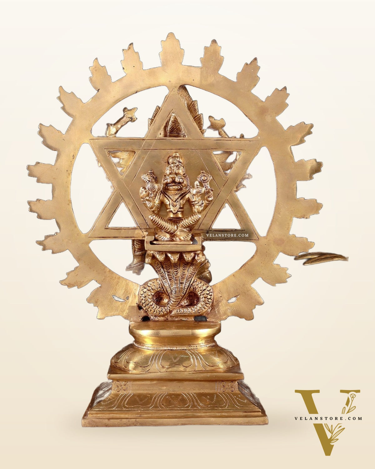 Brass Sudharshana Chakara Vishnu and Narsimha Chakrathazhwar large 13.5"