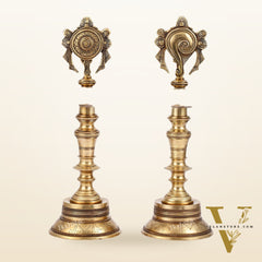 Brass Superfine 12-Inch Shankh and Chakra Oil Lamp Vilakku