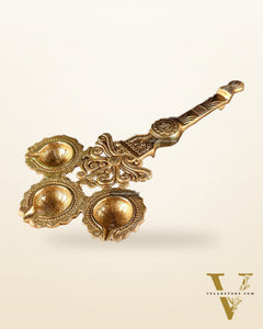 Brass Superfine aarti Triple Diya with Handle