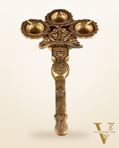 Brass Superfine aarti Triple Diya with Handle