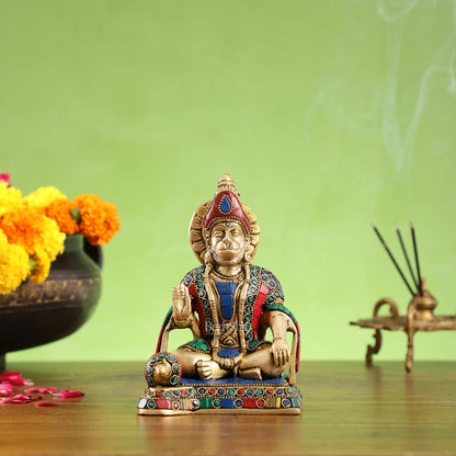 Brass superfine Aashirwaad Lord Hanuman murti 6.5 inch