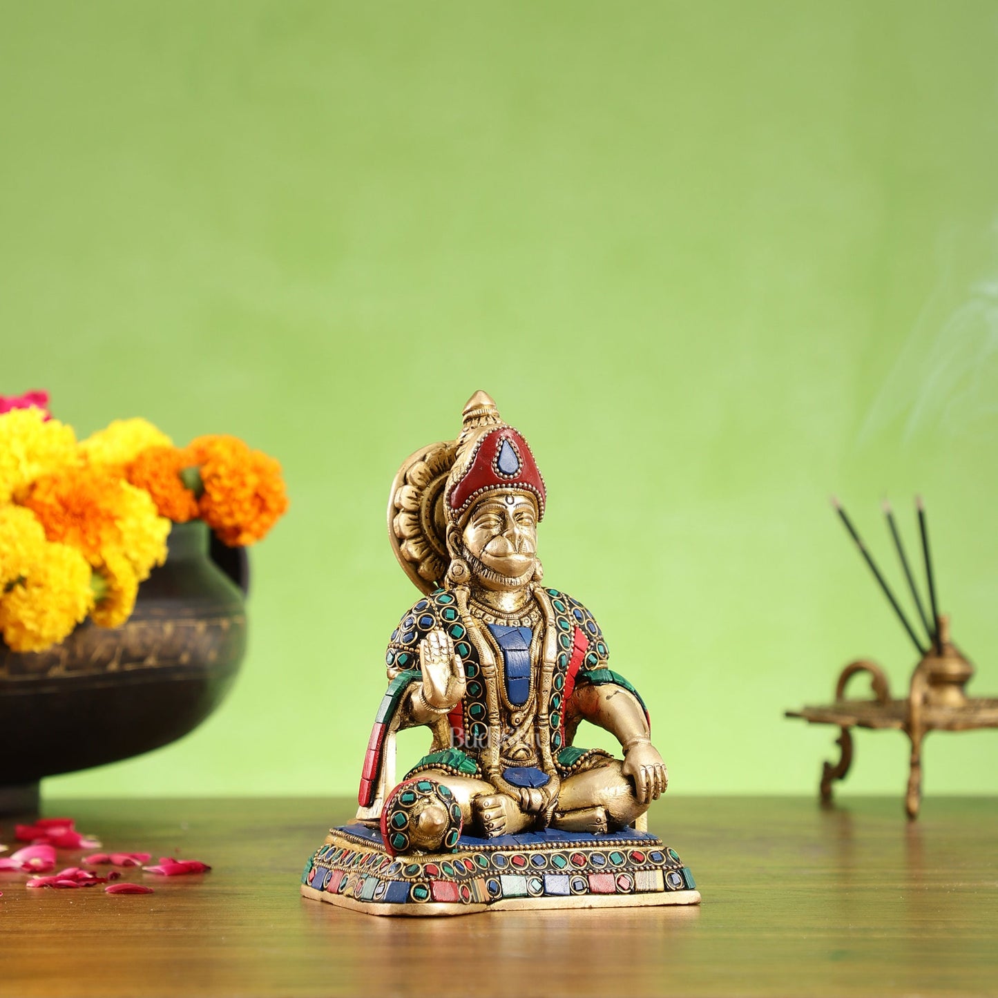 Brass superfine Aashirwaad Lord Hanuman murti 6.5 inch