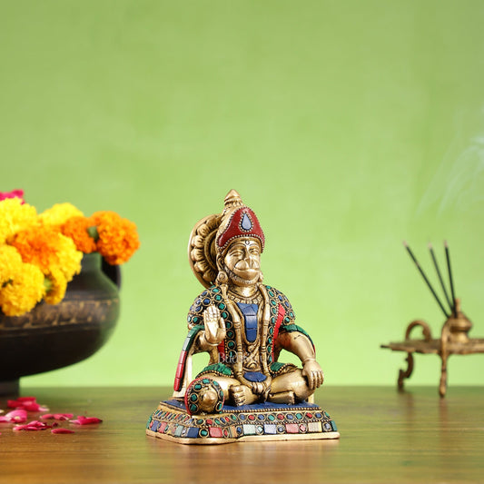 Brass superfine Aashirwaad Lord Hanuman murti 6.5 inch