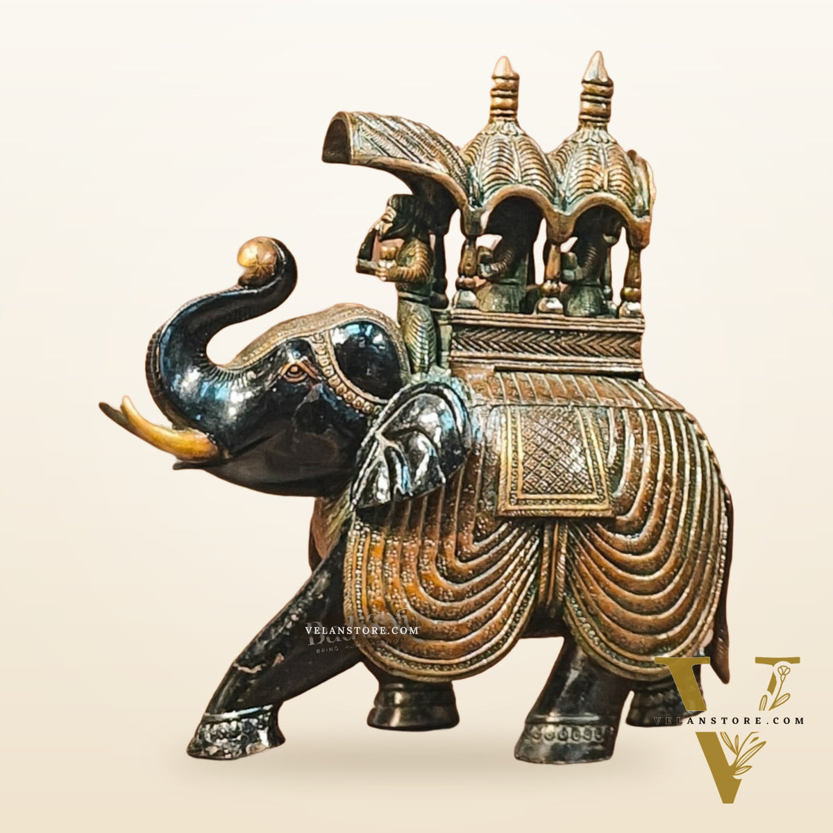 Brass Superfine Ambari Elephant with trunk up statue 12"