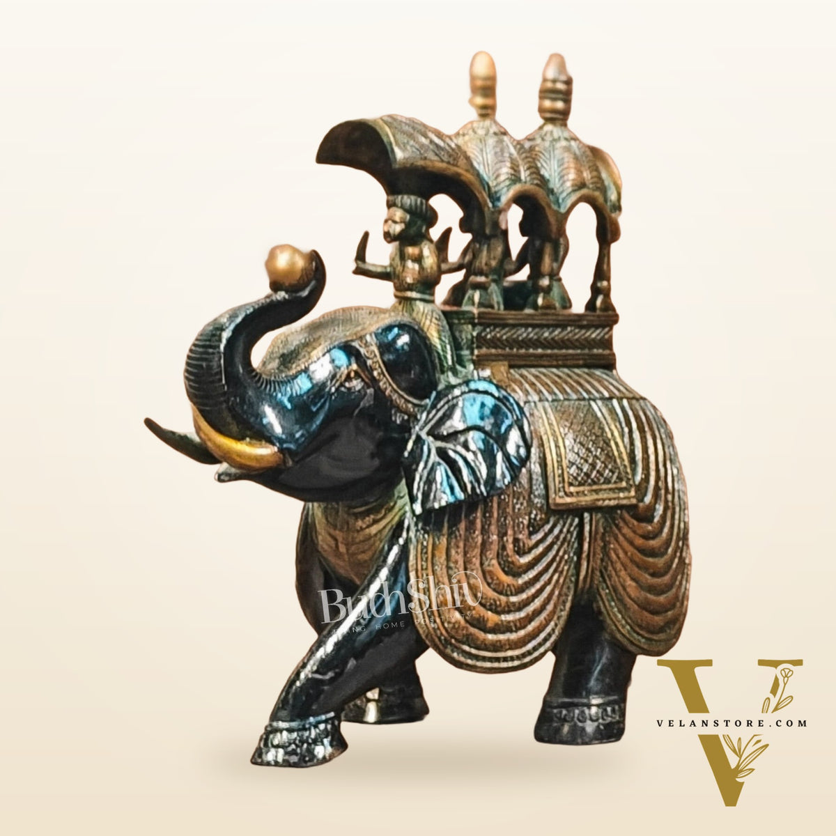 Brass Superfine Ambari Elephant with trunk up statue 12"