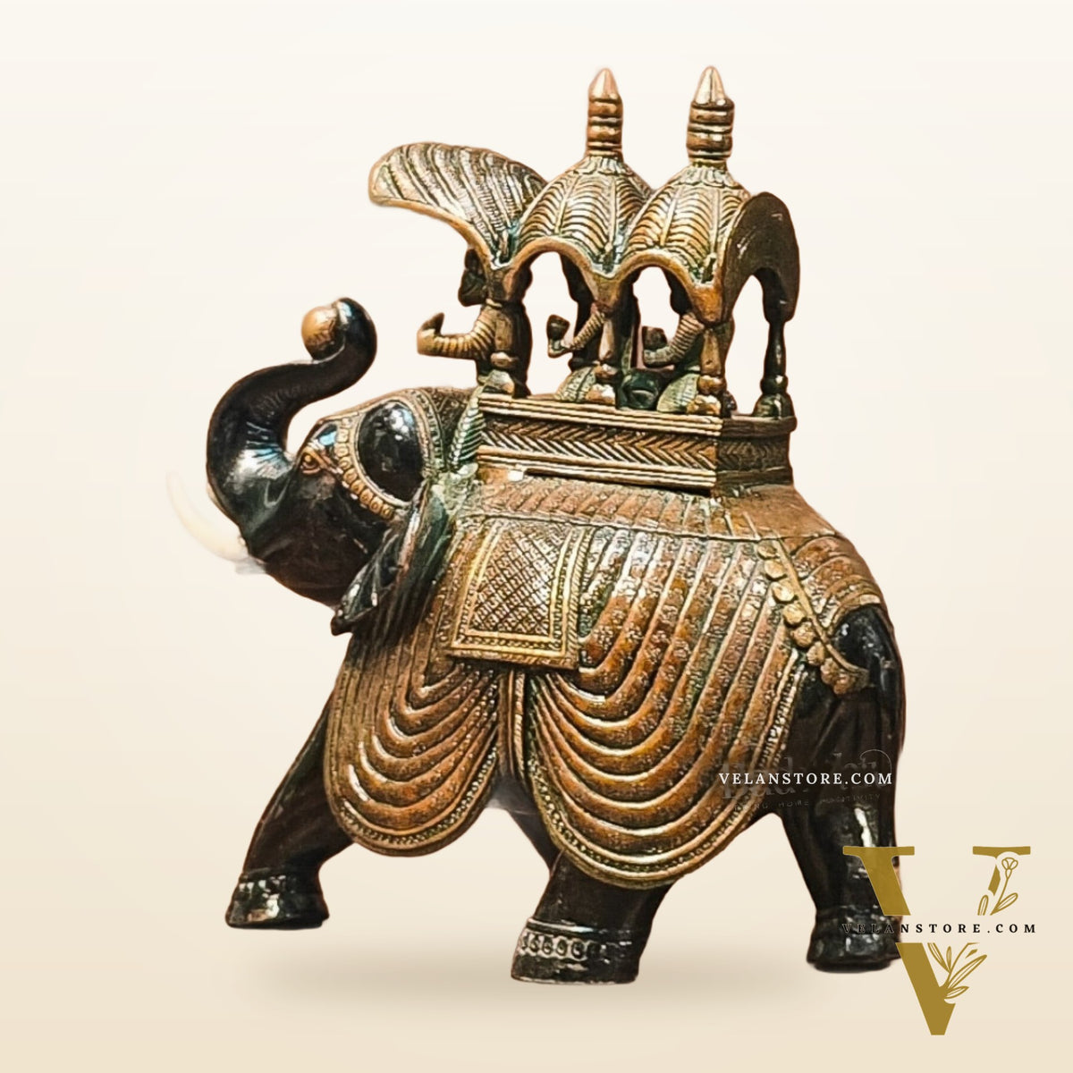 Brass Superfine Ambari Elephant with trunk up statue 12"