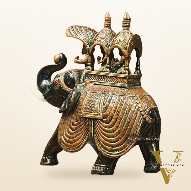 Brass Superfine Ambari Elephant with trunk up statue 12"