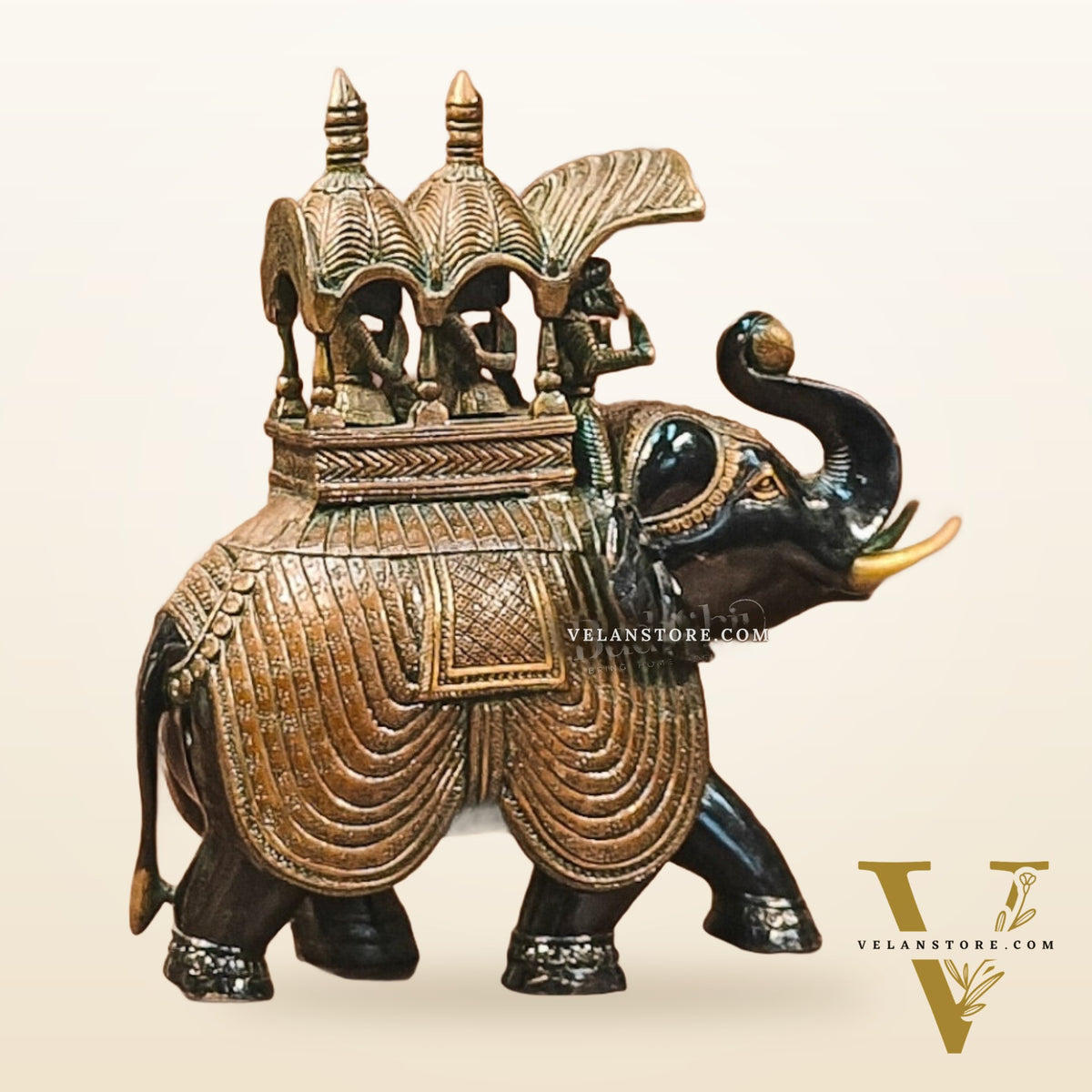 Brass Superfine Ambari Elephant with trunk up statue 12"