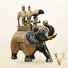 Brass Superfine Ambari Elephant with trunk up statue 12"