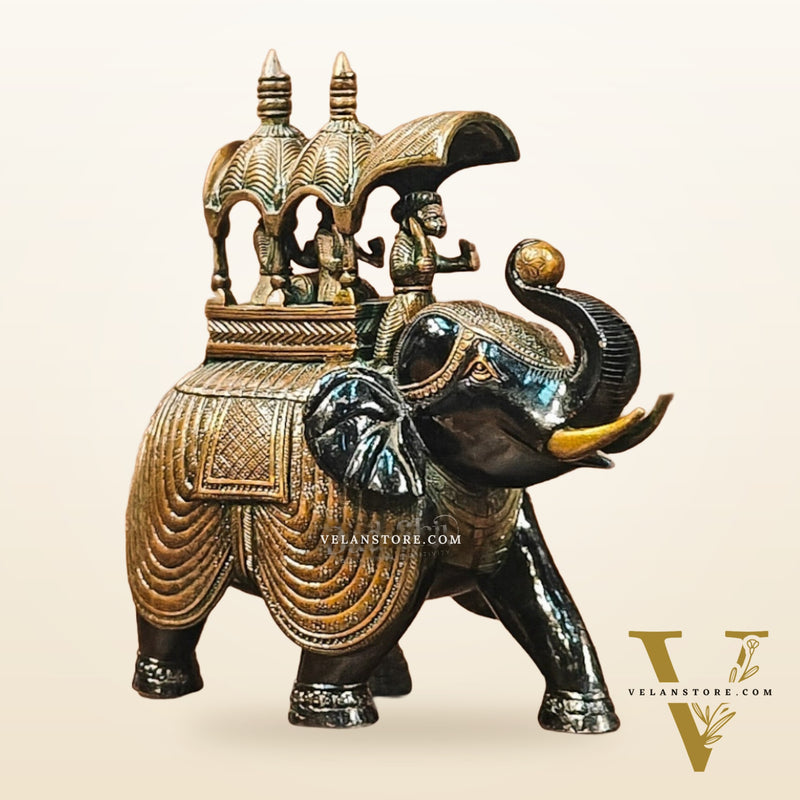 Brass Superfine Ambari Elephant with trunk up statue 12"
