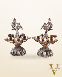 Brass Superfine Annam Lakshmi Peacock Panchdeep Diya | Single & Pair Options
