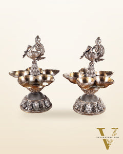 Brass Superfine Annam Lakshmi Peacock Panchdeep Diya | Single & Pair Options
