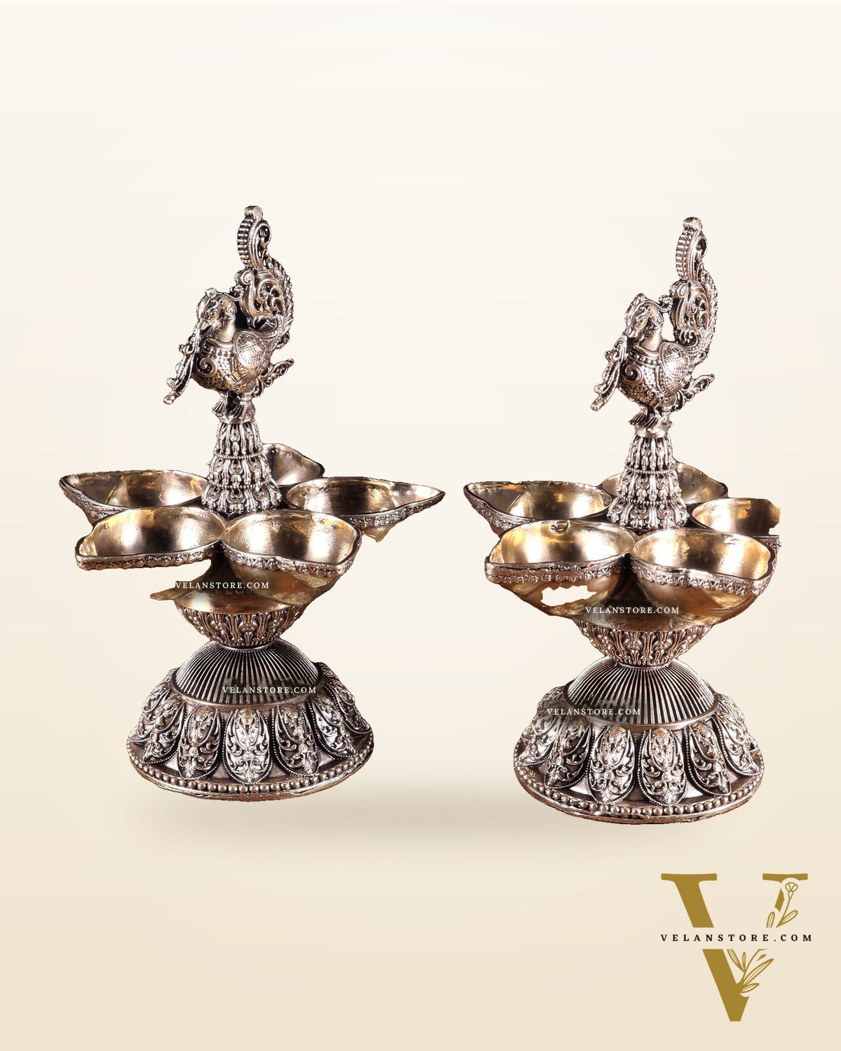 Brass Superfine Annam Lakshmi Peacock Panchdeep Diya | Single & Pair Options