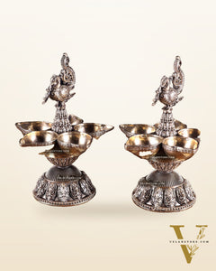 Brass Superfine Annam Lakshmi Peacock Panchdeep Diya | Single & Pair Options