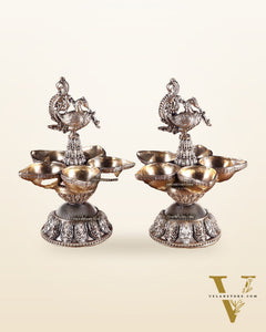 Brass Superfine Annam Lakshmi Peacock Panchdeep Diya | Single & Pair Options