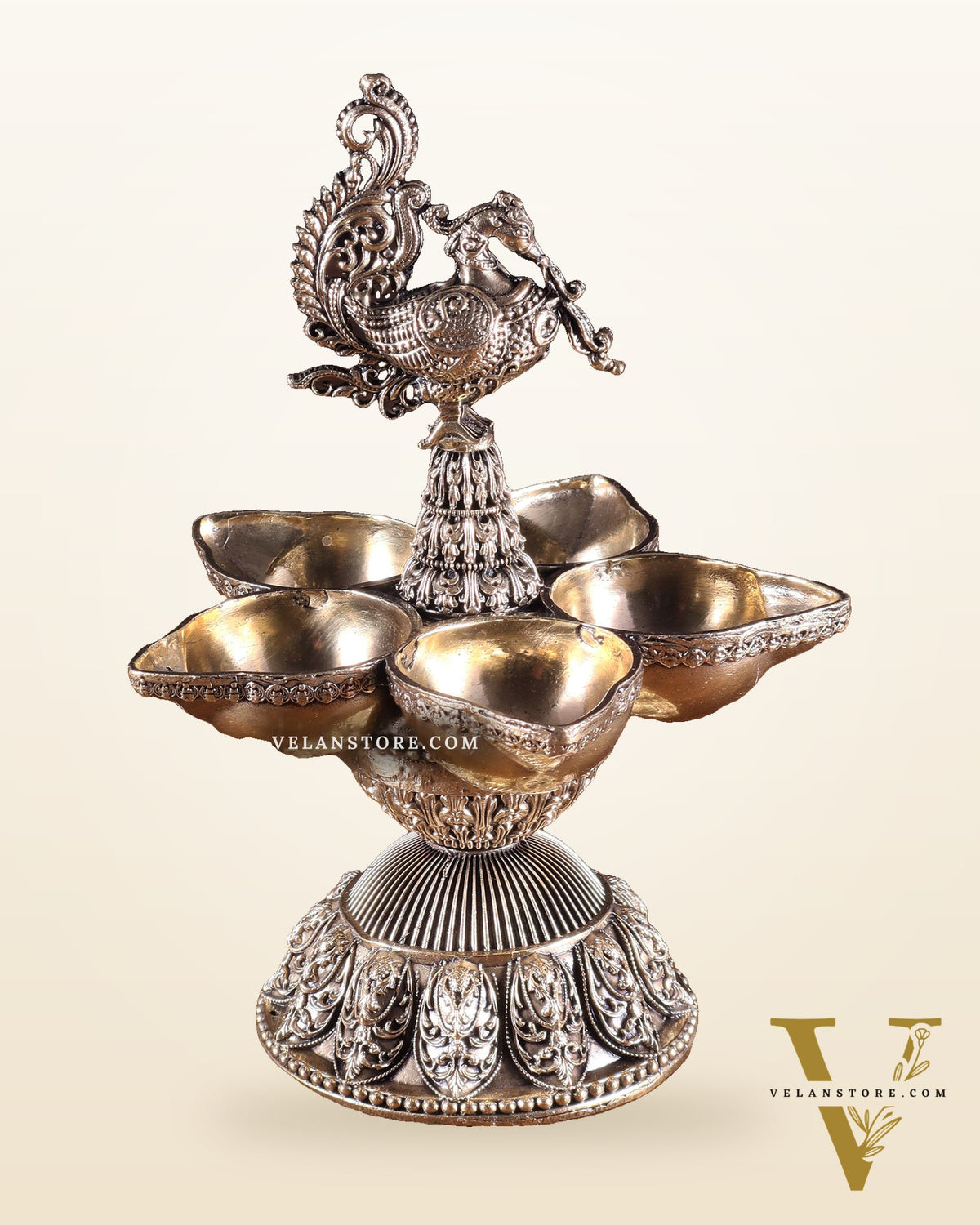 Brass Superfine Annam Lakshmi Peacock Panchdeep Diya | Single & Pair Options