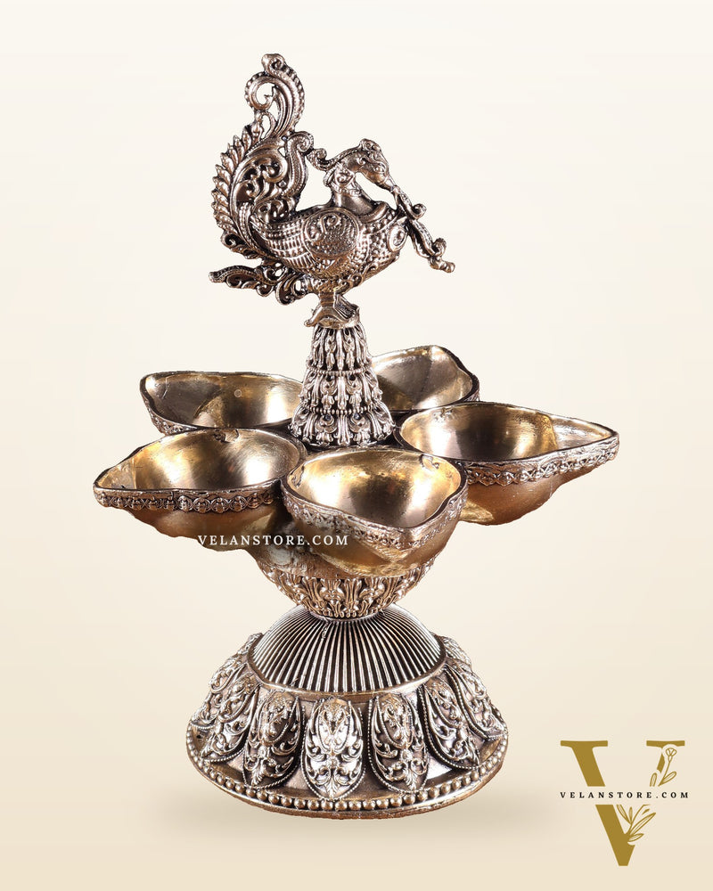 Brass Superfine Annam Lakshmi Peacock Panchdeep Diya | Single & Pair Options