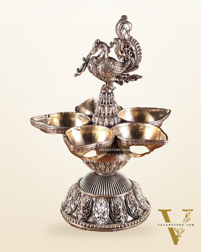Brass Superfine Annam Lakshmi Peacock Panchdeep Diya | Single & Pair Options