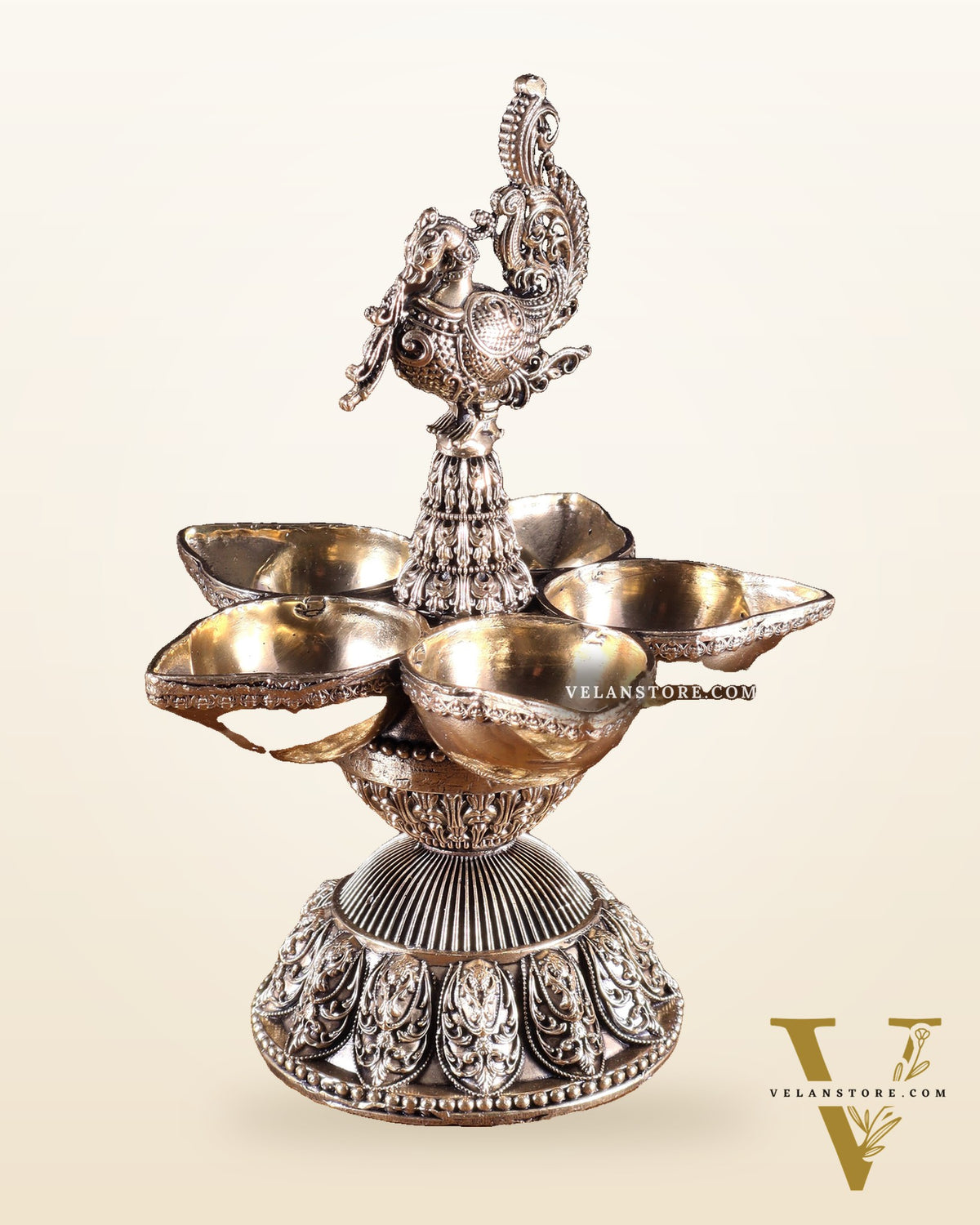 Brass Superfine Annam Lakshmi Peacock Panchdeep Diya | Single & Pair Options