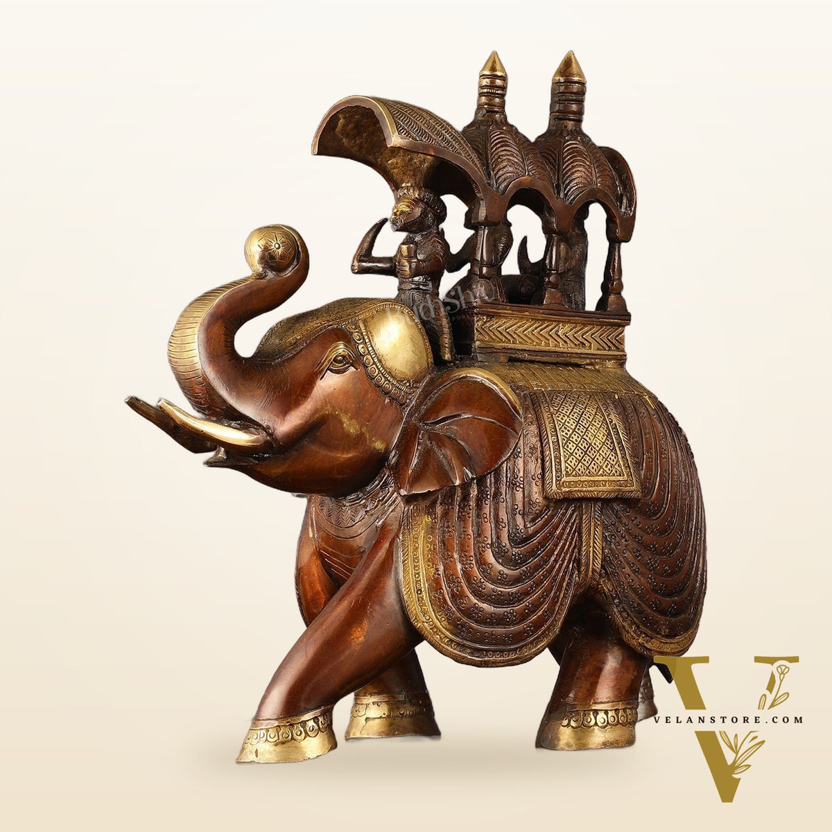Brass Superfine Antique Brown Ambari Elephant with trunk up statue 12"