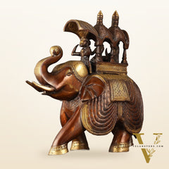 Brass Superfine Antique Brown Ambari Elephant with trunk up statue 12"