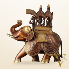 Brass Superfine Antique Brown Ambari Elephant with trunk up statue 12"
