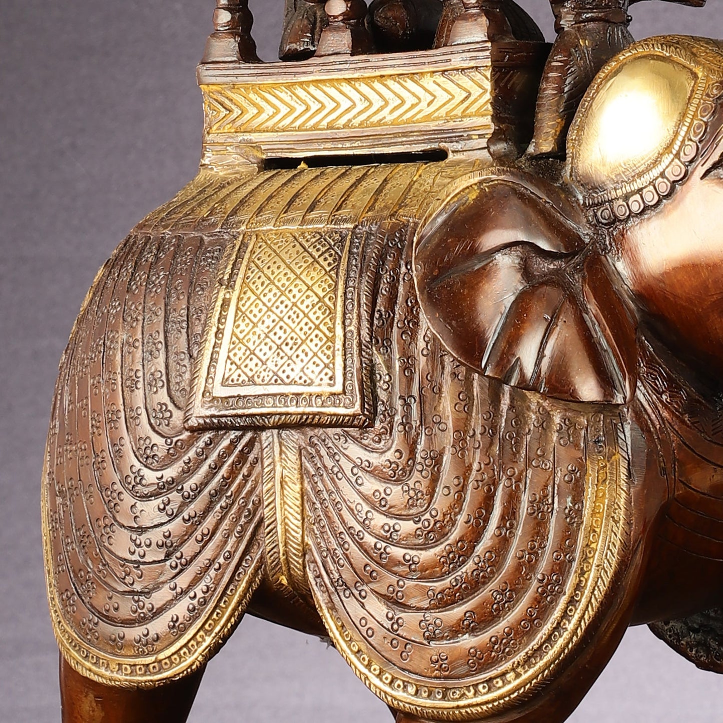 Brass Superfine Antique Brown Ambari Elephant with trunk up statue 12"