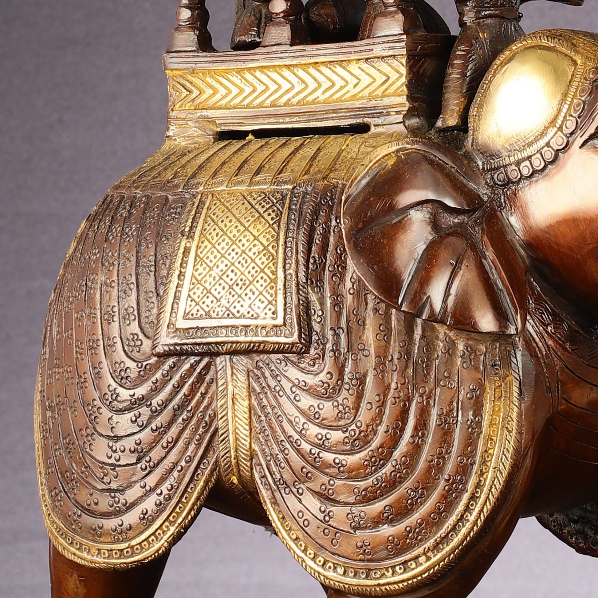 Brass Superfine Antique Brown Ambari Elephant with trunk up statue 12"