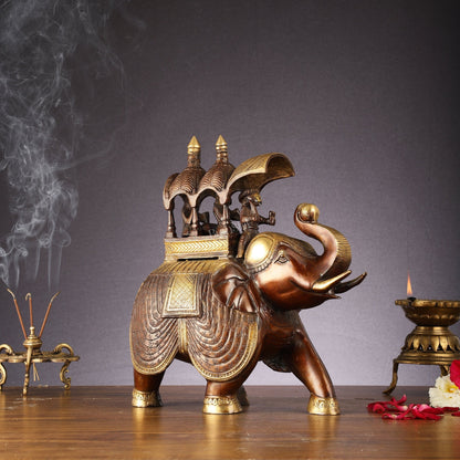 Brass Superfine Antique Brown Ambari Elephant with trunk up statue 12"