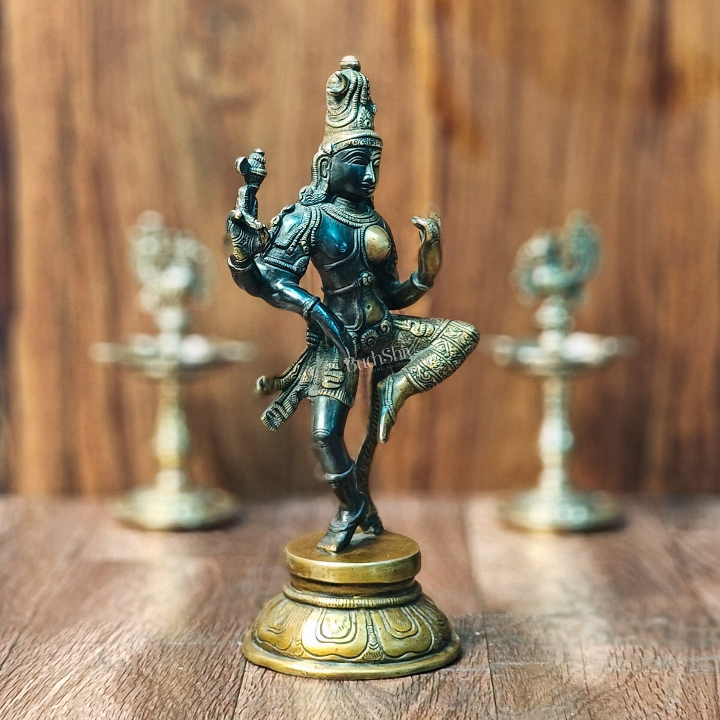 Handcrafted Brass Ardhanarishvara Statue - 12" Midnight Black