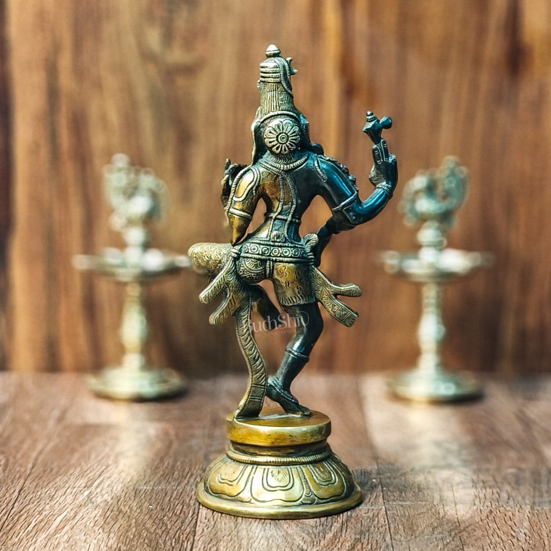 Handcrafted Brass Ardhanarishvara Statue - 12" Midnight Black