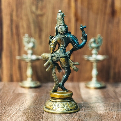 Handcrafted Brass Ardhanarishvara Statue - 12" Midnight Black