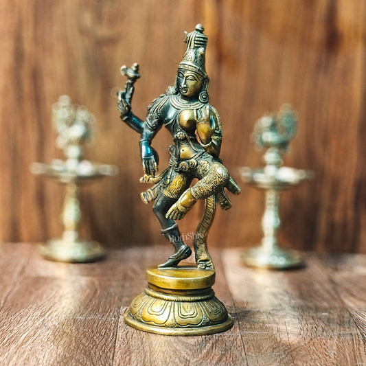 Handcrafted Brass Ardhanarishvara Statue - 12" Midnight Black