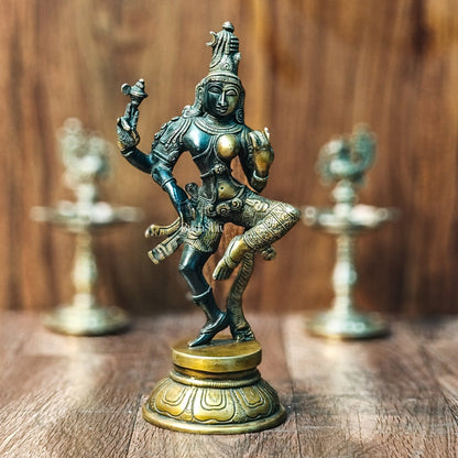 Handcrafted Brass Ardhanarishvara Statue - 12" Midnight Black