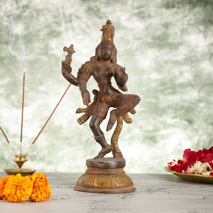 Handcrafted Brass Ardhanarishvara Statue - 12" Sandstone Patina Finish