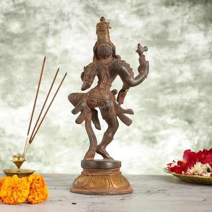 Handcrafted Brass Ardhanarishvara Statue - 12" Sandstone Patina Finish