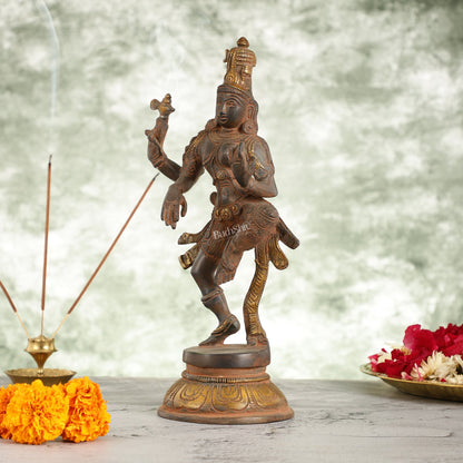 Handcrafted Brass Ardhanarishvara Statue - 12" Sandstone Patina Finish