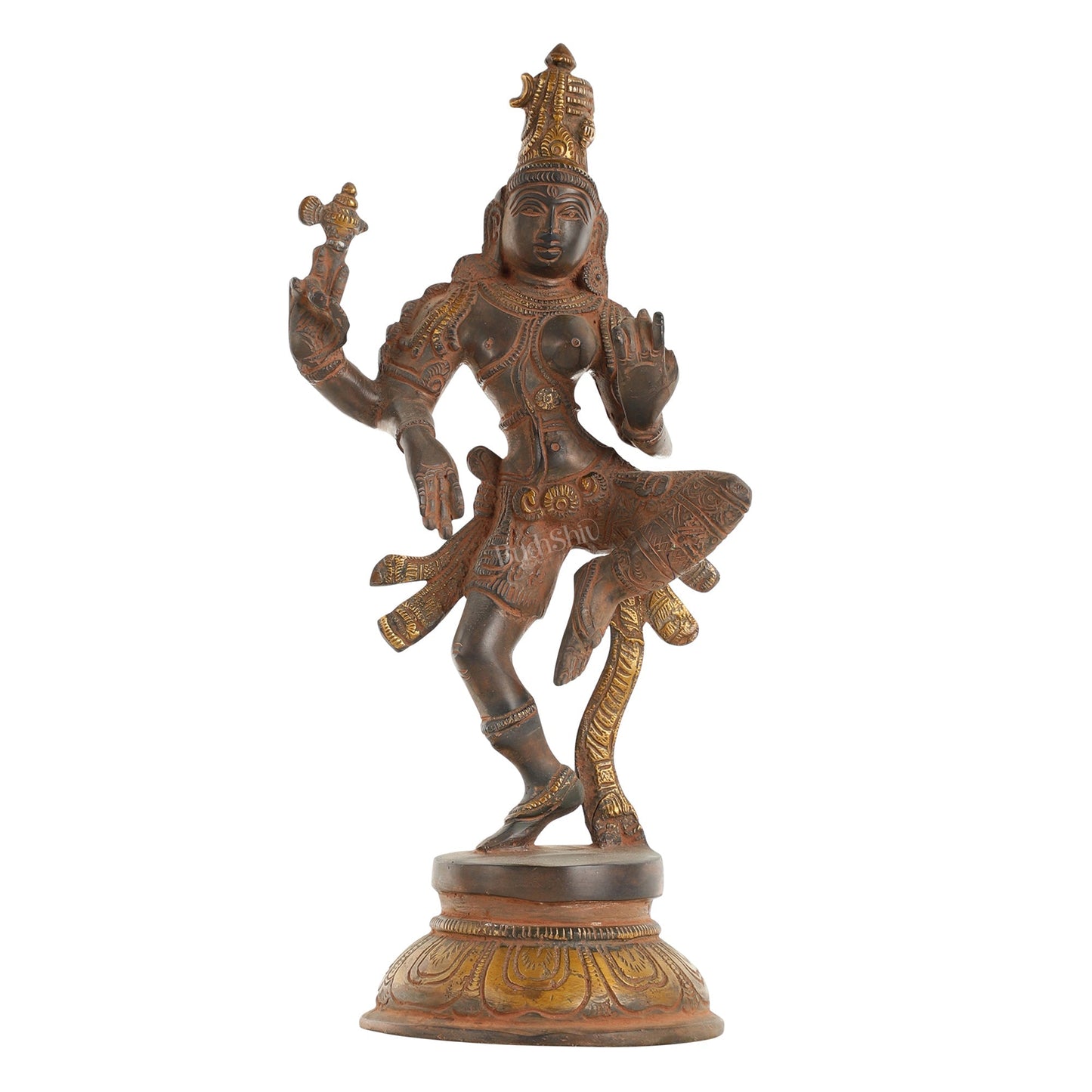 Handcrafted Brass Ardhanarishvara Statue - 12" Sandstone Patina Finish