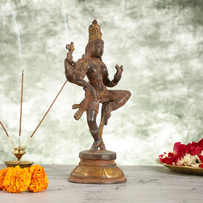 Handcrafted Brass Ardhanarishvara Statue - 12" Sandstone Patina Finish