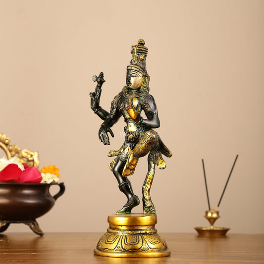 Handcrafted Brass Ardhanarishvara Statue - 12" Glossy Black