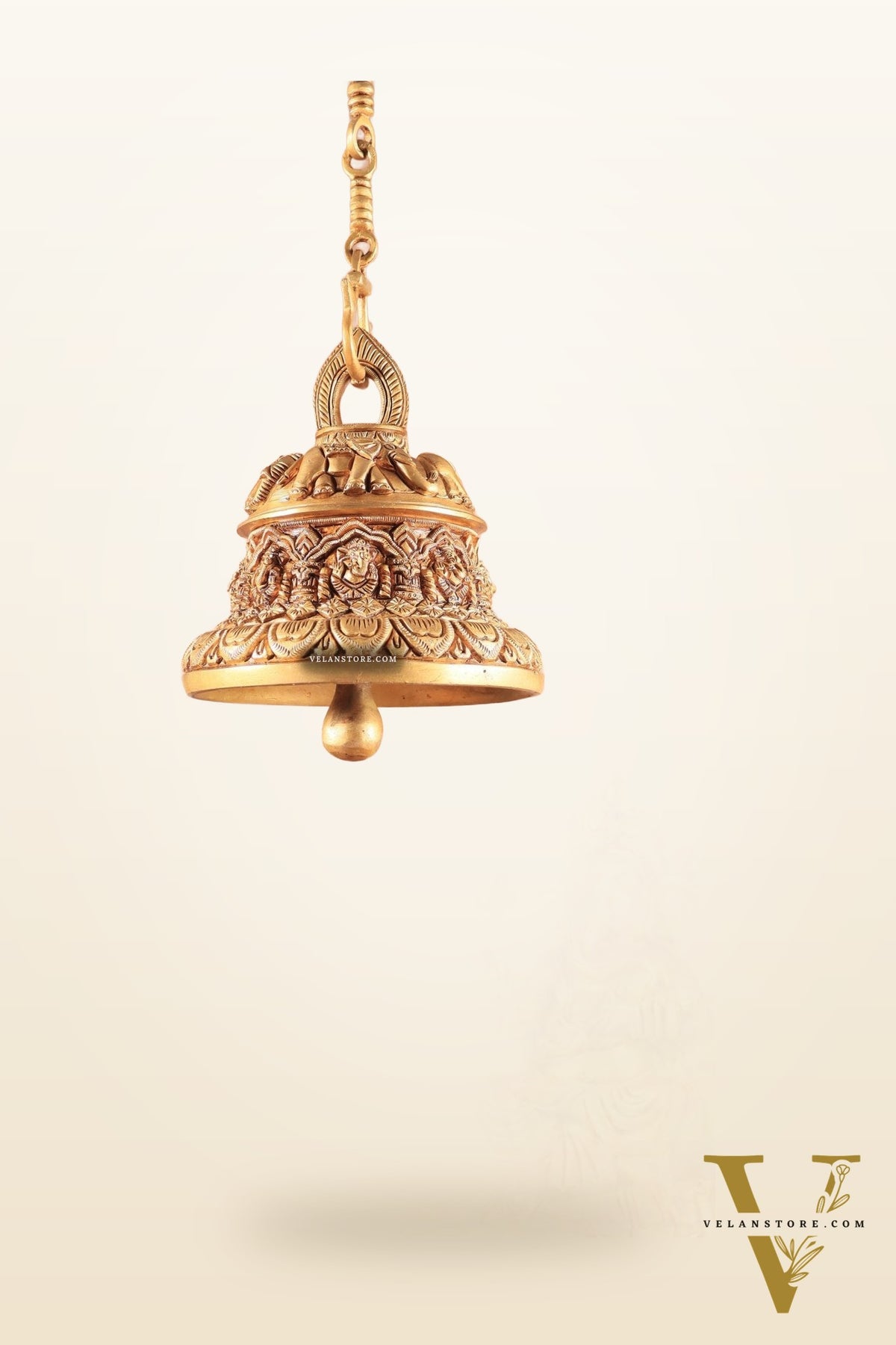 Brass Superfine Ashta Vinayaka Ganesha Hanging Temple Bell with Elephant Carvings