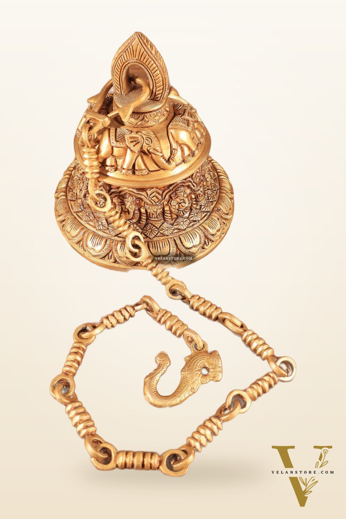 Brass Superfine Ashta Vinayaka Ganesha Hanging Temple Bell with Elephant Carvings
