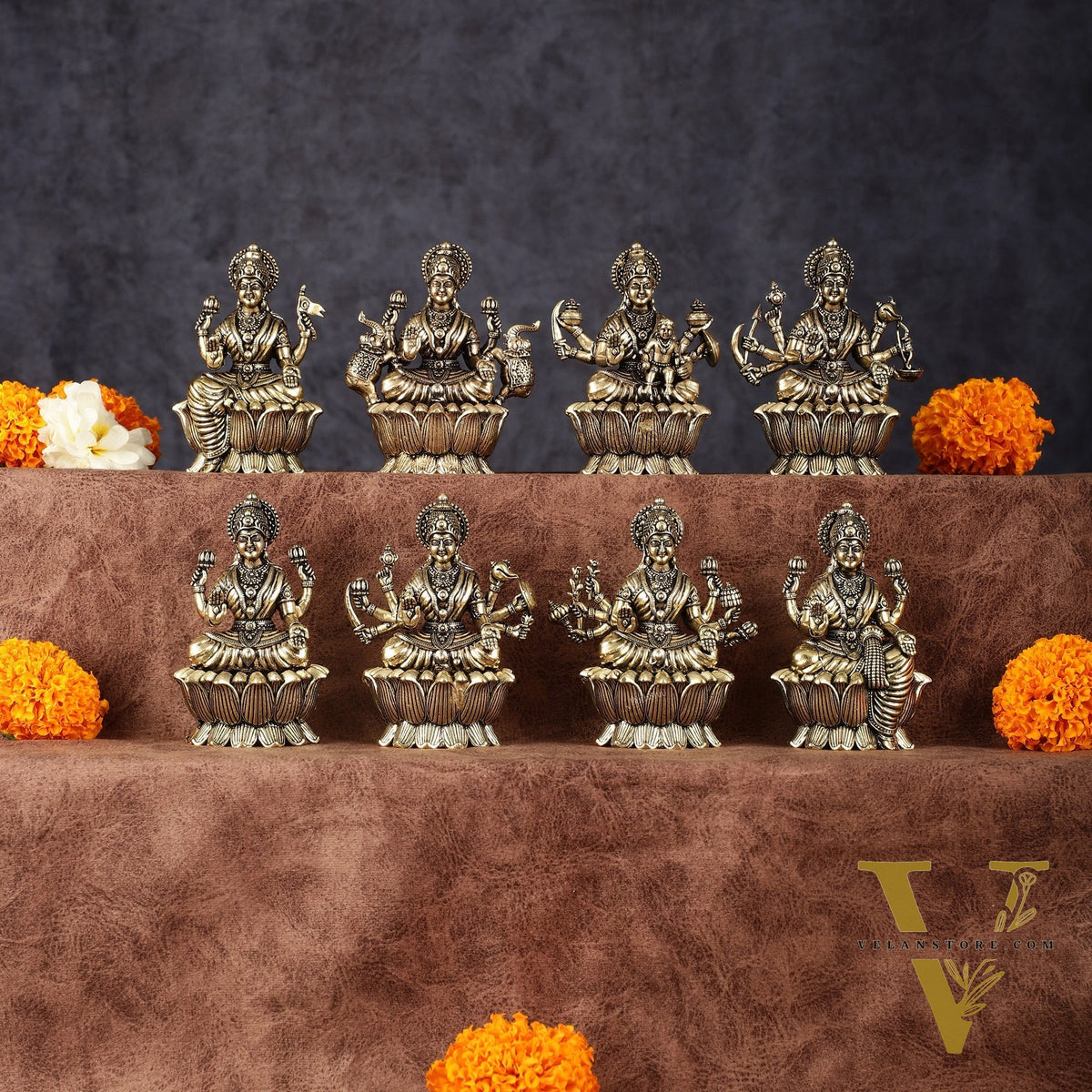 Brass Superfine Ashtalakshmi Idols - 3 Inch, Eight Forms of Goddess Lakshmi