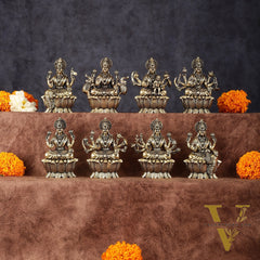 Brass Superfine Ashtalakshmi Idols - 3 Inch, Eight Forms of Goddess Lakshmi
