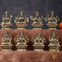 Brass Superfine Ashtalakshmi Idols - 3 Inch, Eight Forms of Goddess Lakshmi