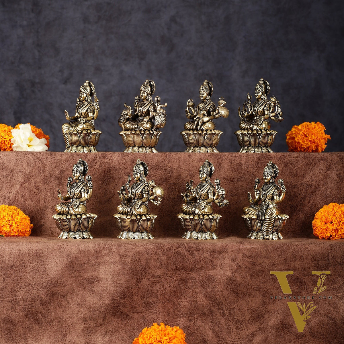 Brass Superfine Ashtalakshmi Idols - 3 Inch, Eight Forms of Goddess Lakshmi